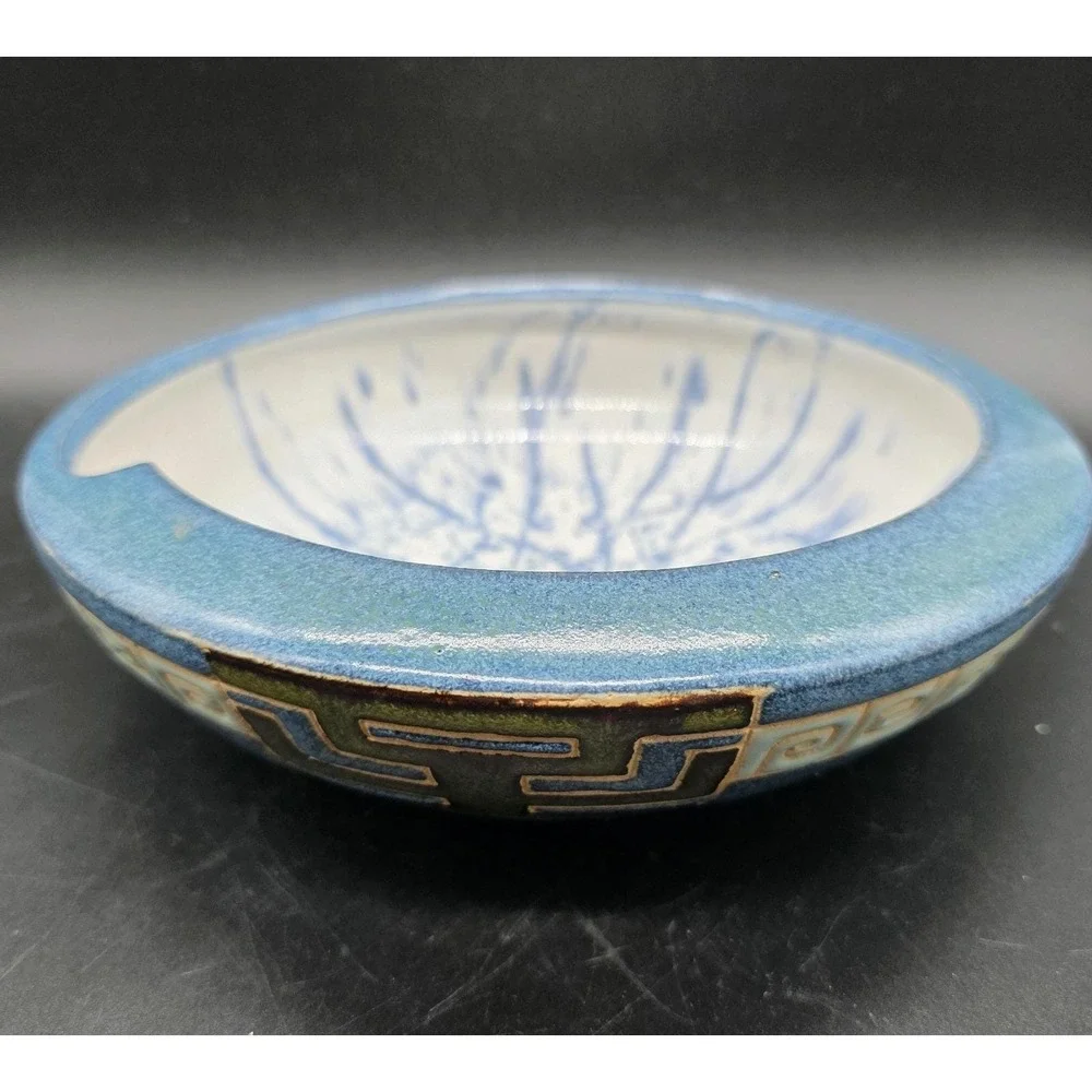 Vintage Art Pottery Geometric Splatter Decorative Bowl 8